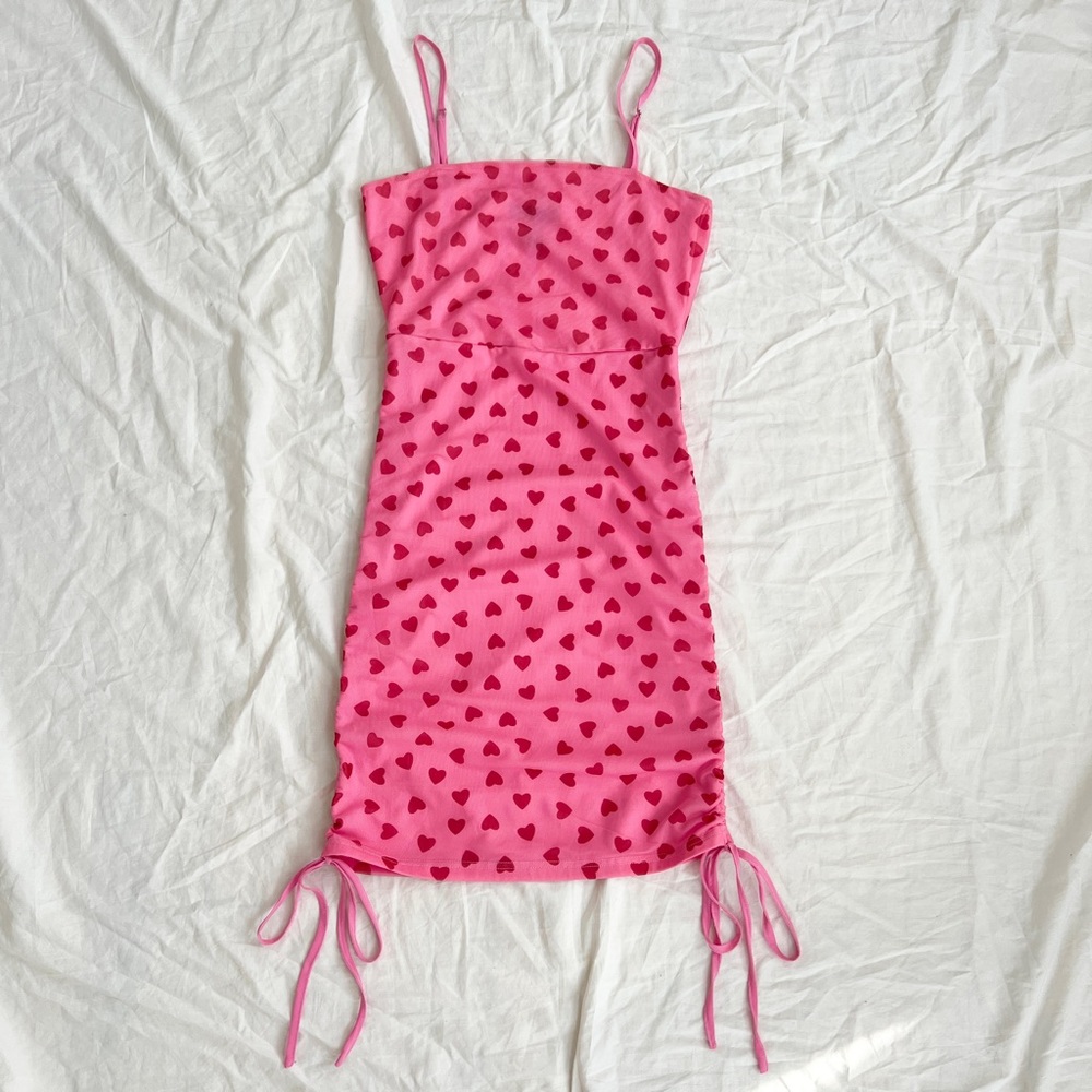 NWOT pink dress with red hearts
